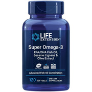 Life Extension Super Omega-3 Fish Oil dietary supplement softgel bottle, natural flavour, 120 softgels