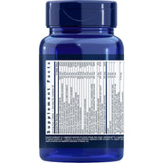 Life Extension Two-Per-Day Multivitamin 120 tablets bottle packaging showing supplement facts and ingredients, no flavour, 120 tablets