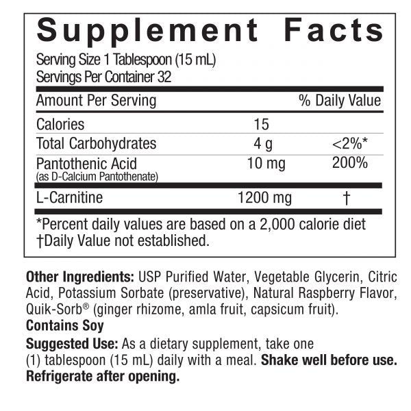 Nature's Answer Liquid L-Carnitine Raspberry 480ml supplement facts and directions