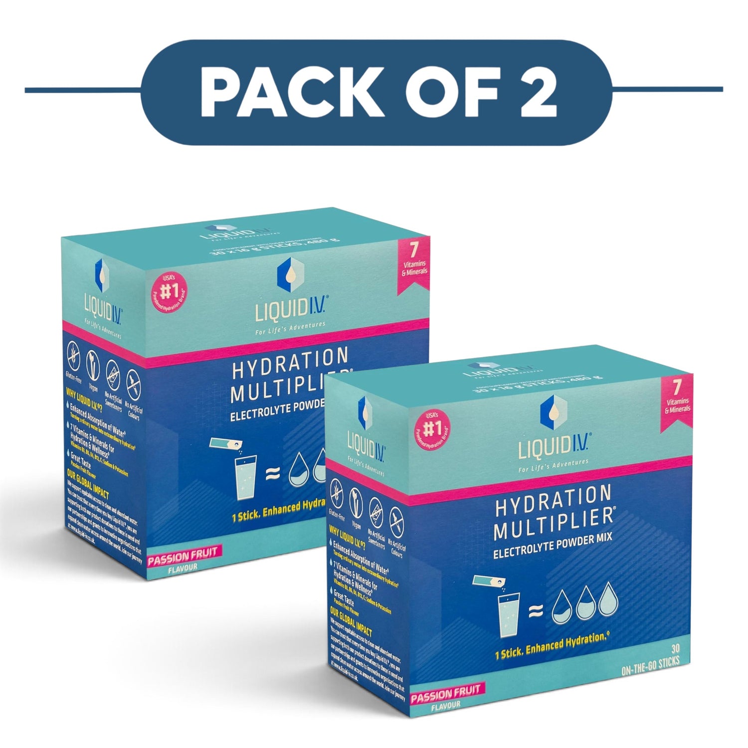 Liquid I.V. Hydration Multiplier Passion Fruit 30 Sticks Pack of 2