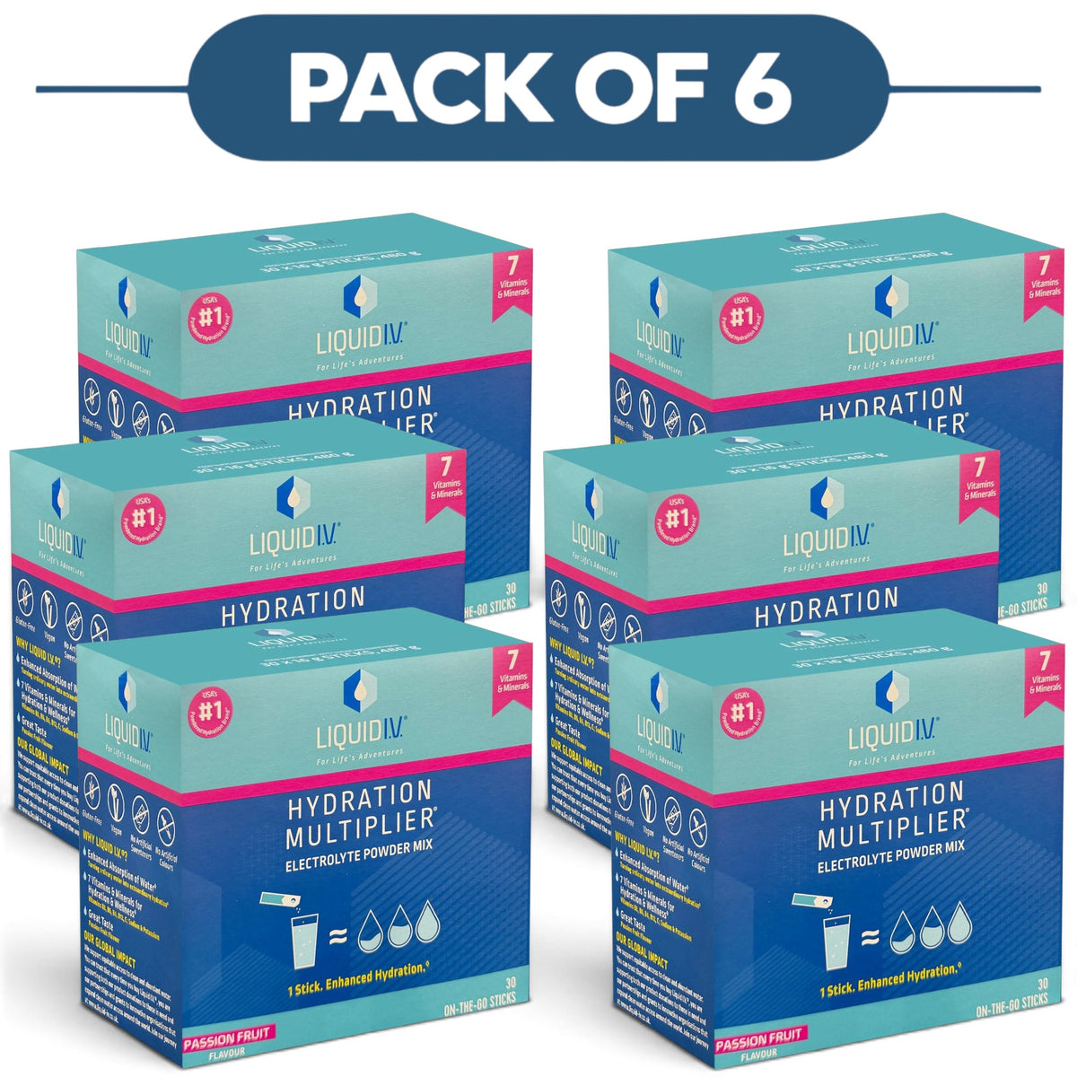 Liquid I.V. Hydration Multiplier Passion Fruit 30 Sticks Pack of 6