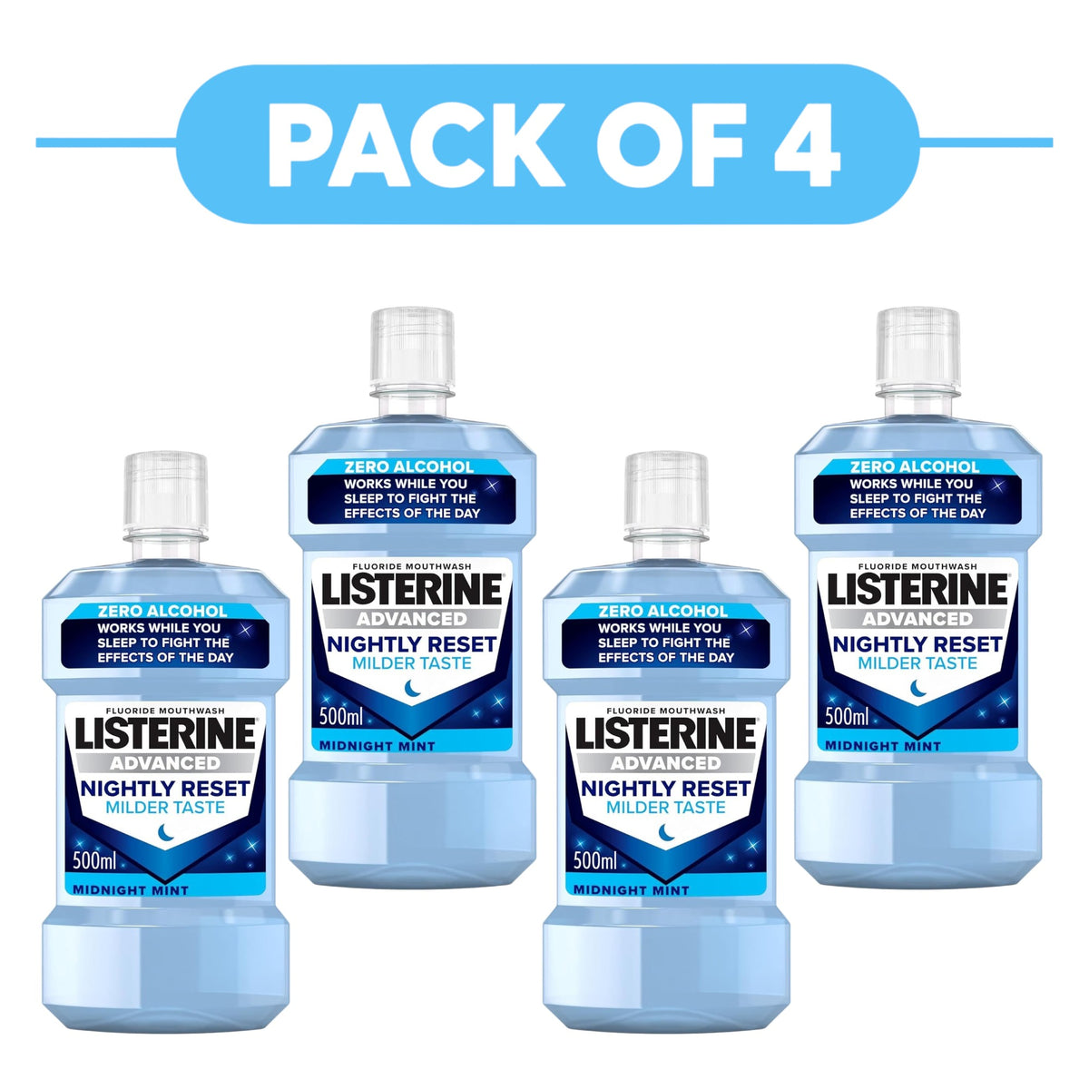 Listerine Advanced Nightly Reset Midnight Mint Mouthwash 500ml Pack of 4