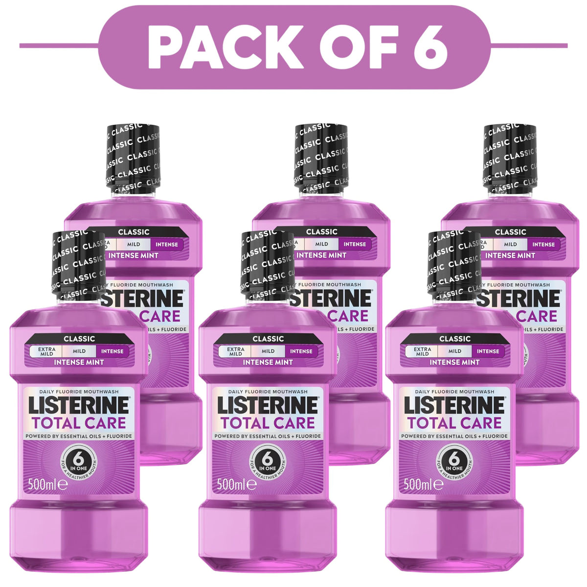 Listerine Total Care Intense Mint Mouthwash 500ml Pack of 6
