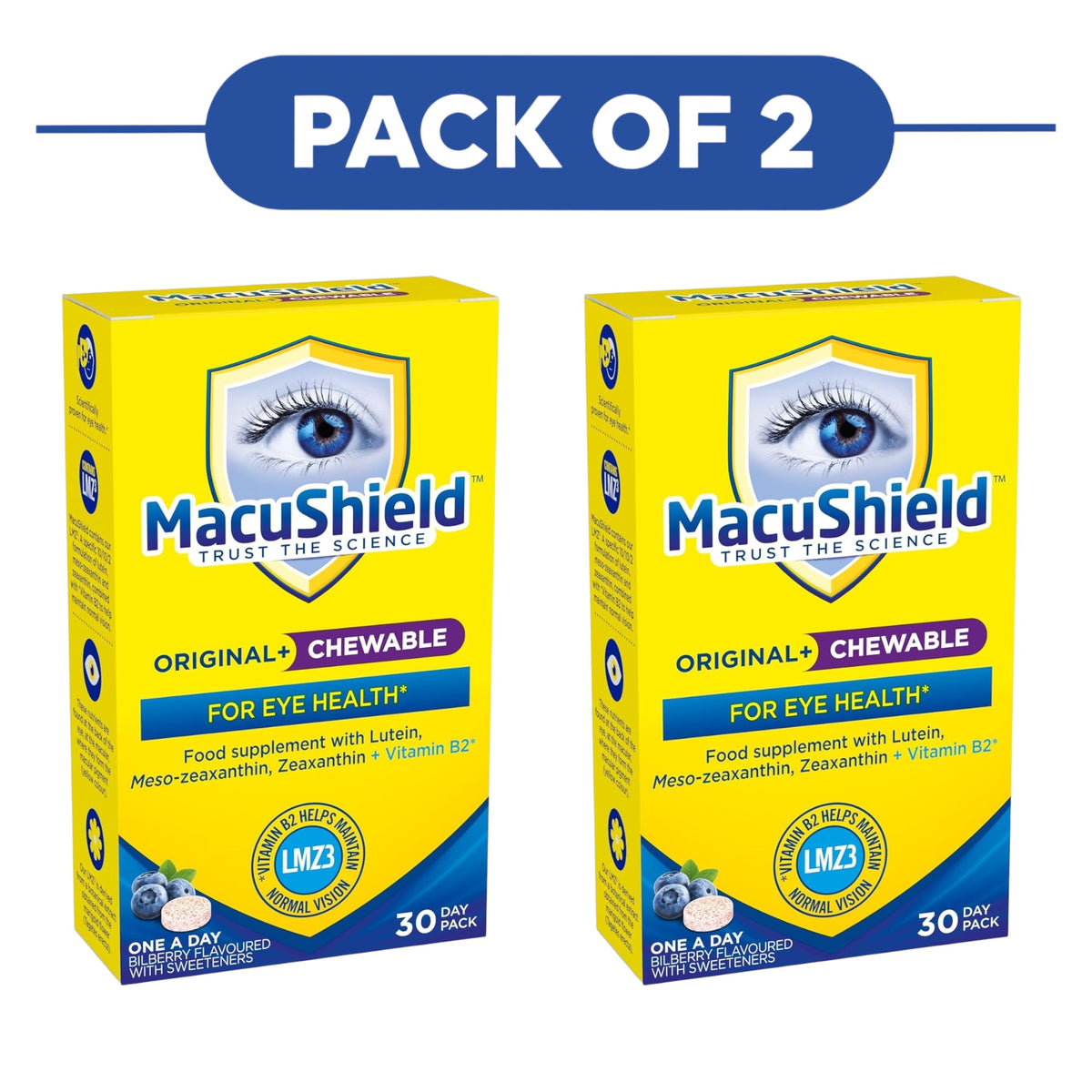 MacuShield Original Plus Chewable Bilberry 30 Tablets Pack of 2