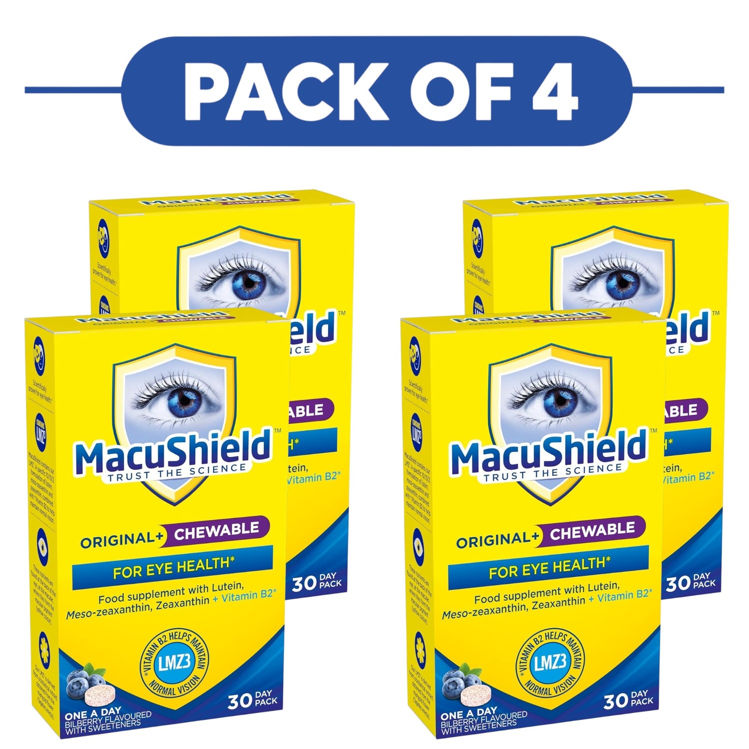 MacuShield Original Plus Chewable Bilberry 30 Tablets Pack of 4