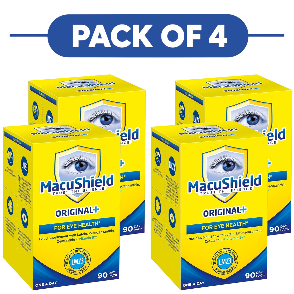 MacuShield Original+ Lutein Vitamin B2 90 Capsules Pack of 4