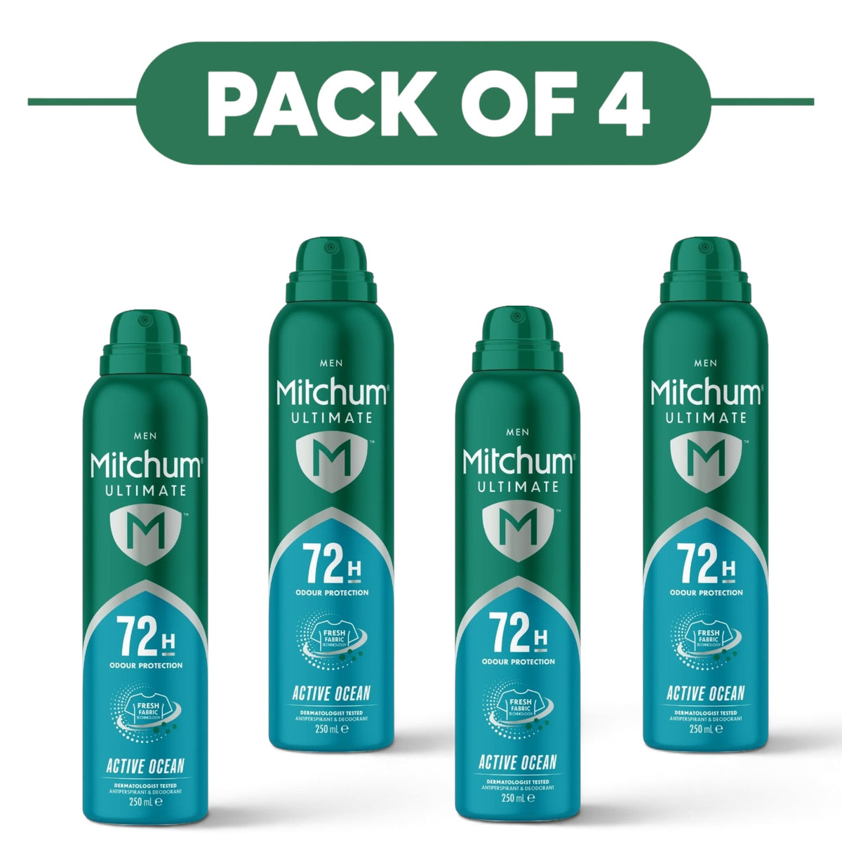 Mitchum Men's Ultimate 72H Active Ocean Aerosol 250ml Pack of 4