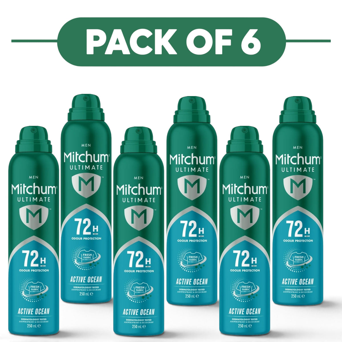 Mitchum Men's Ultimate 72H Active Ocean Aerosol 250ml Pack of 6