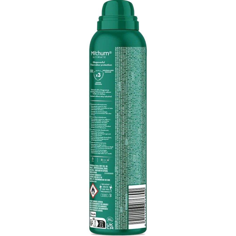 Mitchum Men's Ultimate 72H Active Ocean Antiperspirant aerosol spray can 250ml ingredients & barcode