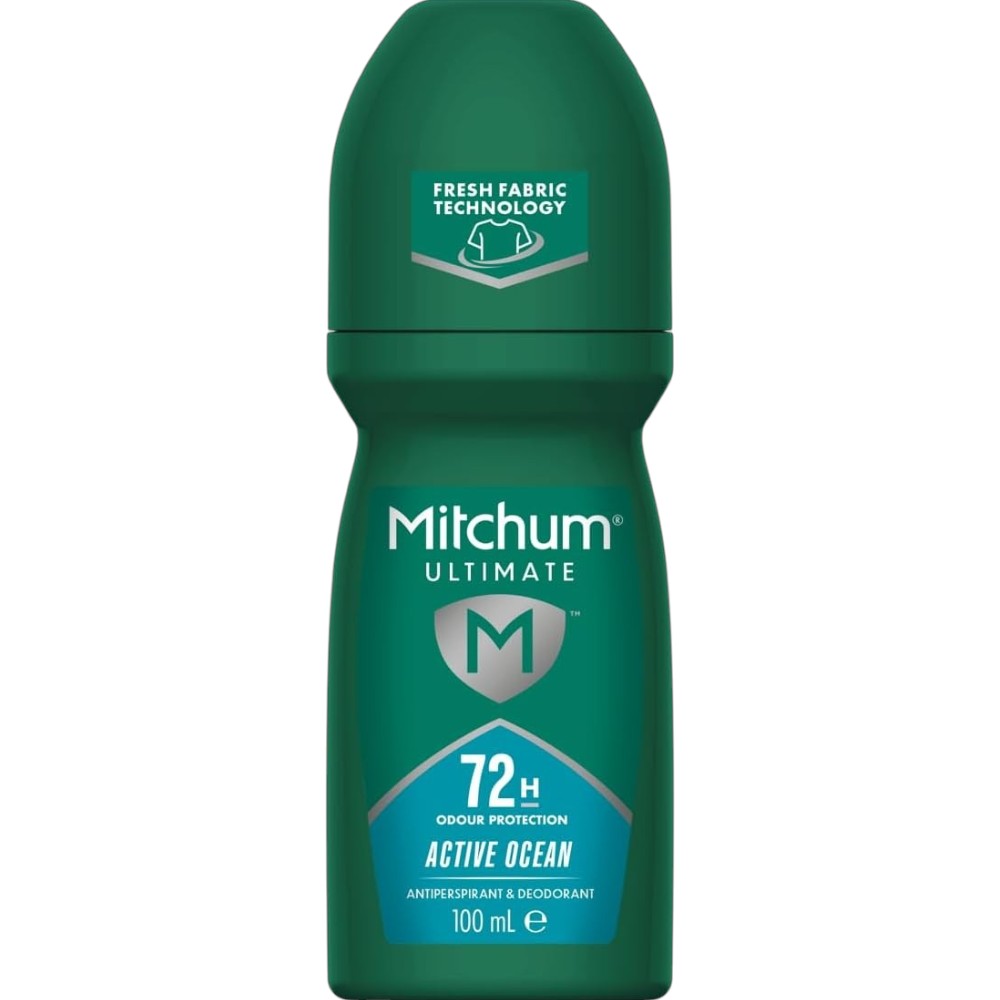 Mitchum Men's Ultimate Active Ocean Antiperspirant Roll On underarm deodorant bottle 100ml