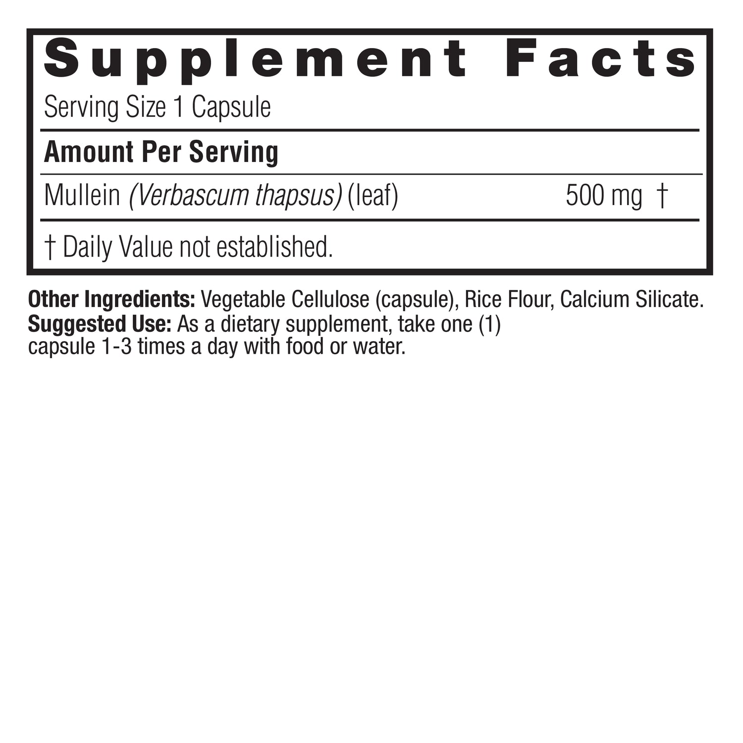Nature's Answer Mullein Leaf Capsules 90 supplement facts and directions