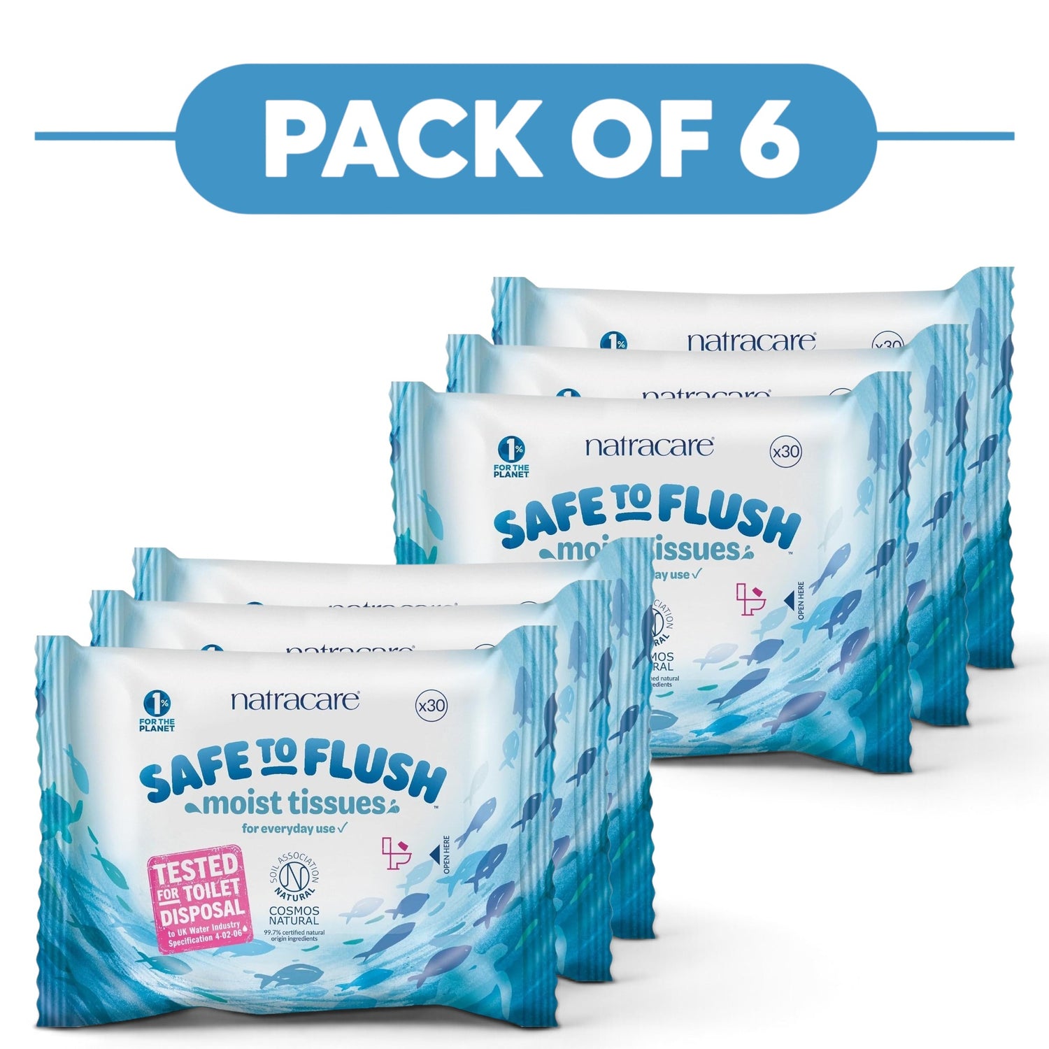 Natracare Safe To Flush Moist Tissues 30 Tissues Pack of 6