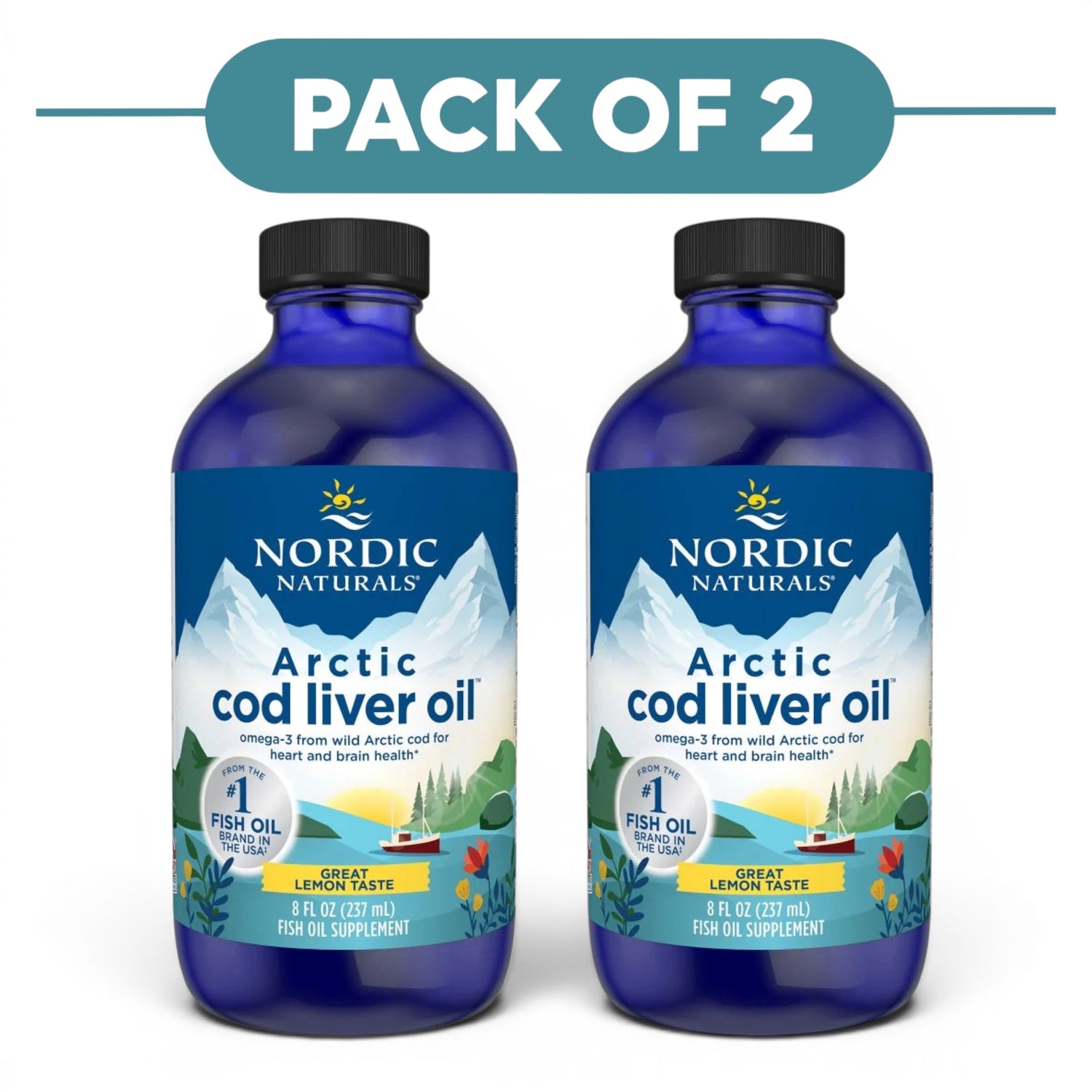 Nordic Naturals Arctic Cod Liver Oil Lemon 237ml Pack of 2