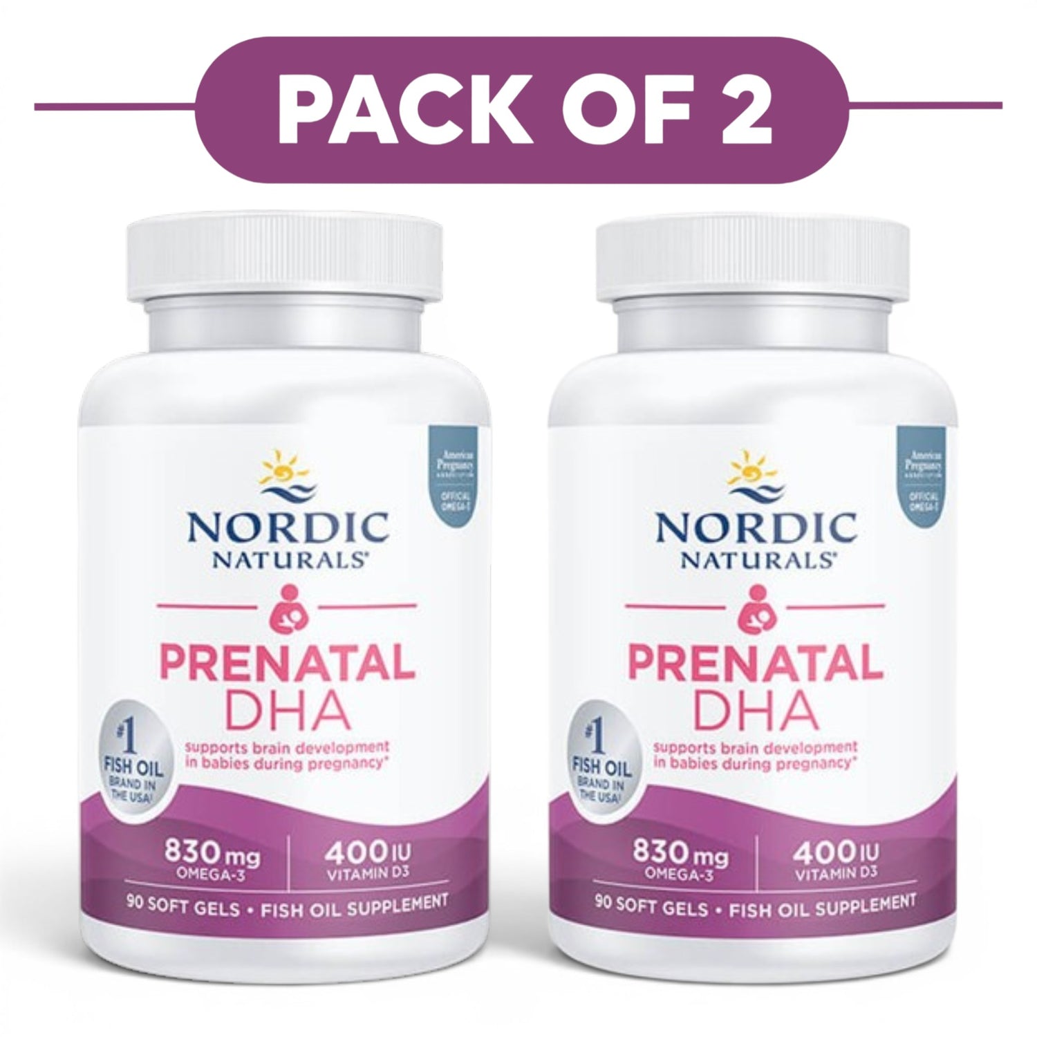 Nordic Naturals Prenatal DHA 830mg Unflavoured 90 Soft Gels Pack of 2