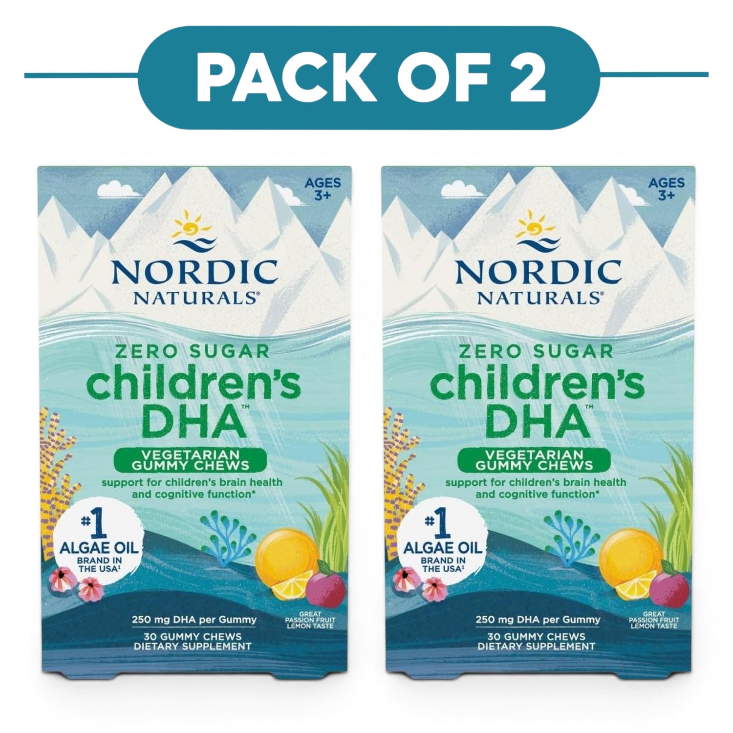 Nordic Naturals Zero Sugar Children's DHA 250mg 30 Gummies Pack of 2