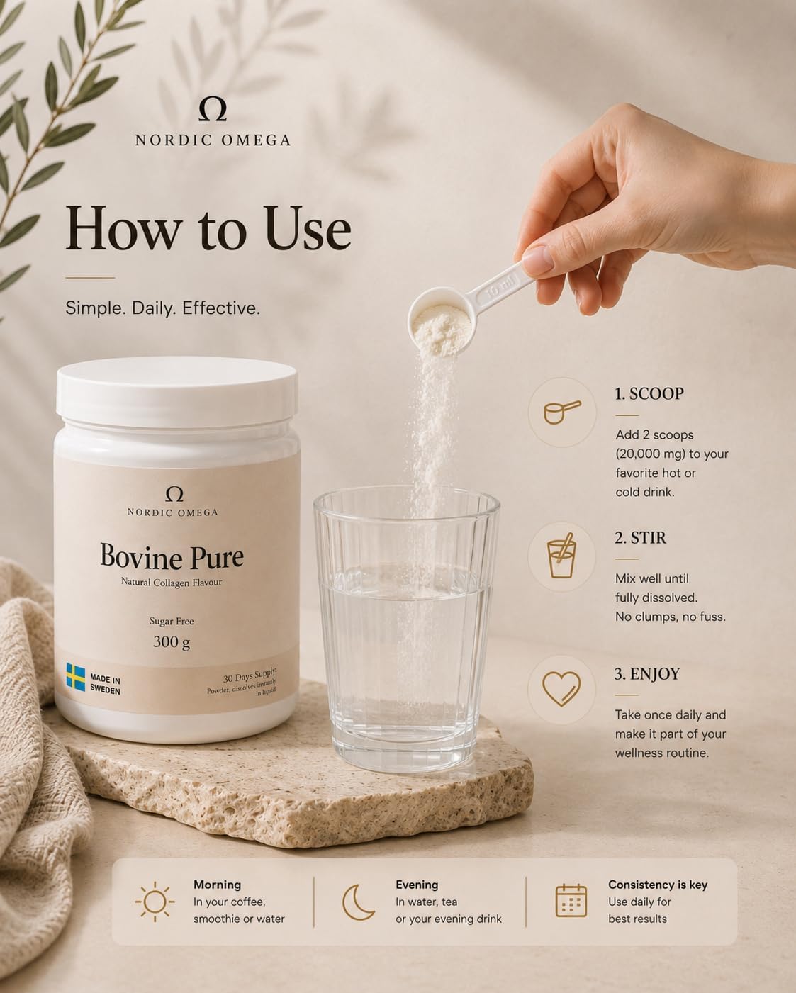 Nordic Omega Bovine Pure Collagen Sugar Free Powder 300g usage instructions