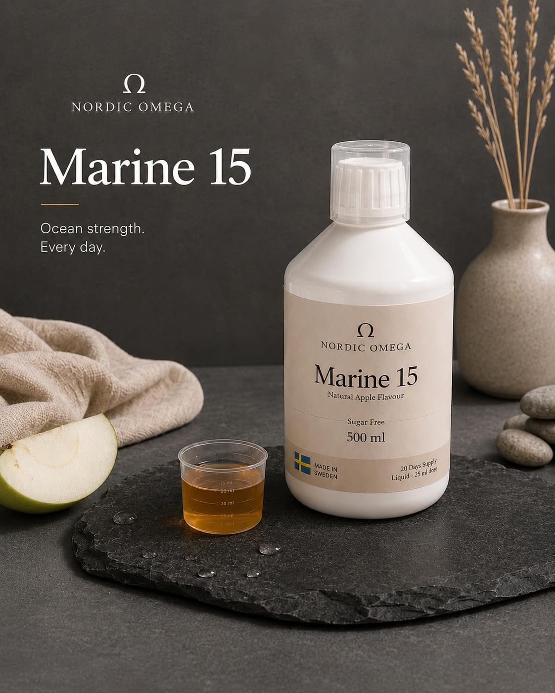 Nordic Omega Marine Collagen 15 Sugar Free Natural Apple Flavour 500ml supplement facts and ingredients