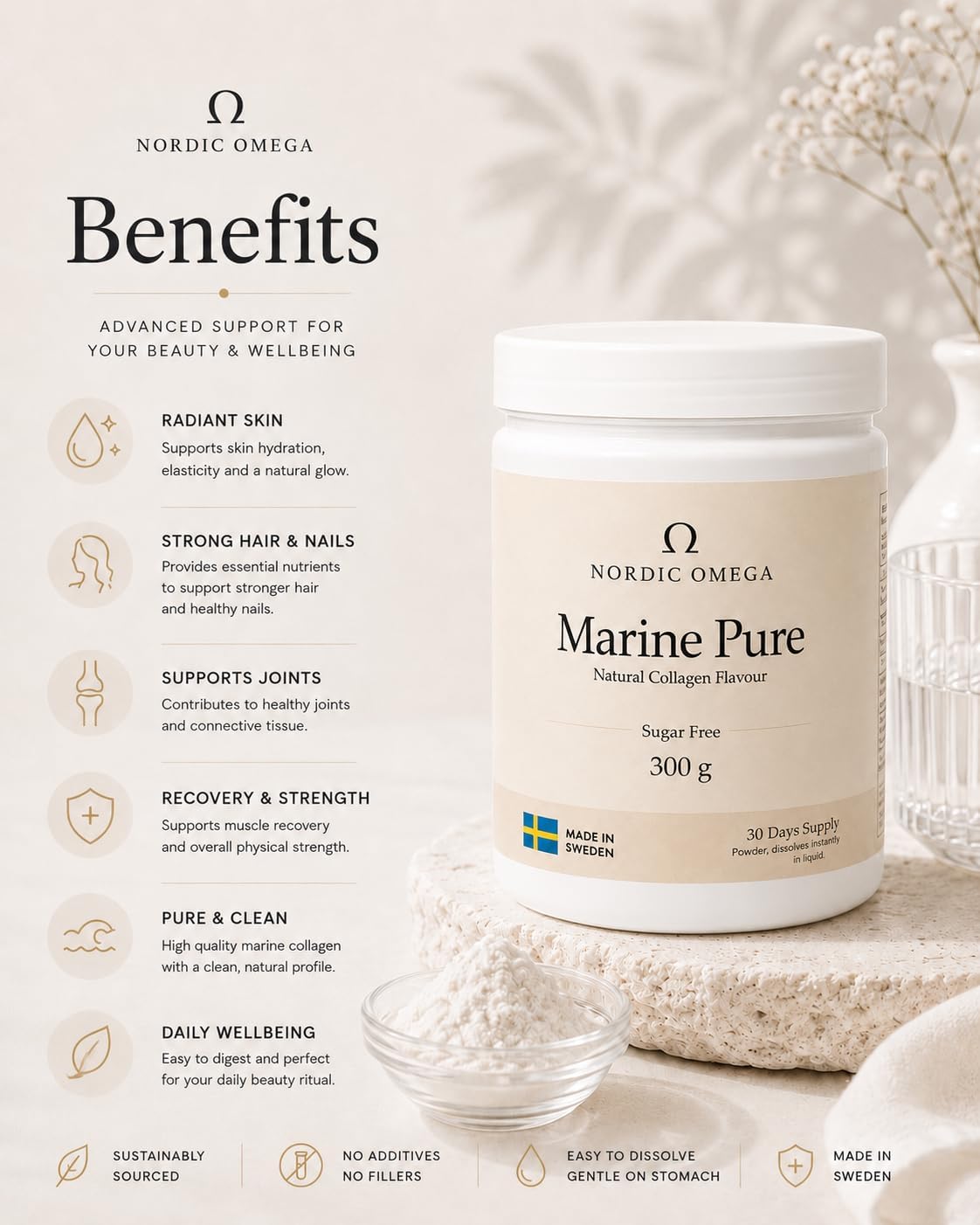 Nordic Omega Marine Pure Collagen Sugar Free Powder 300g ingredients information