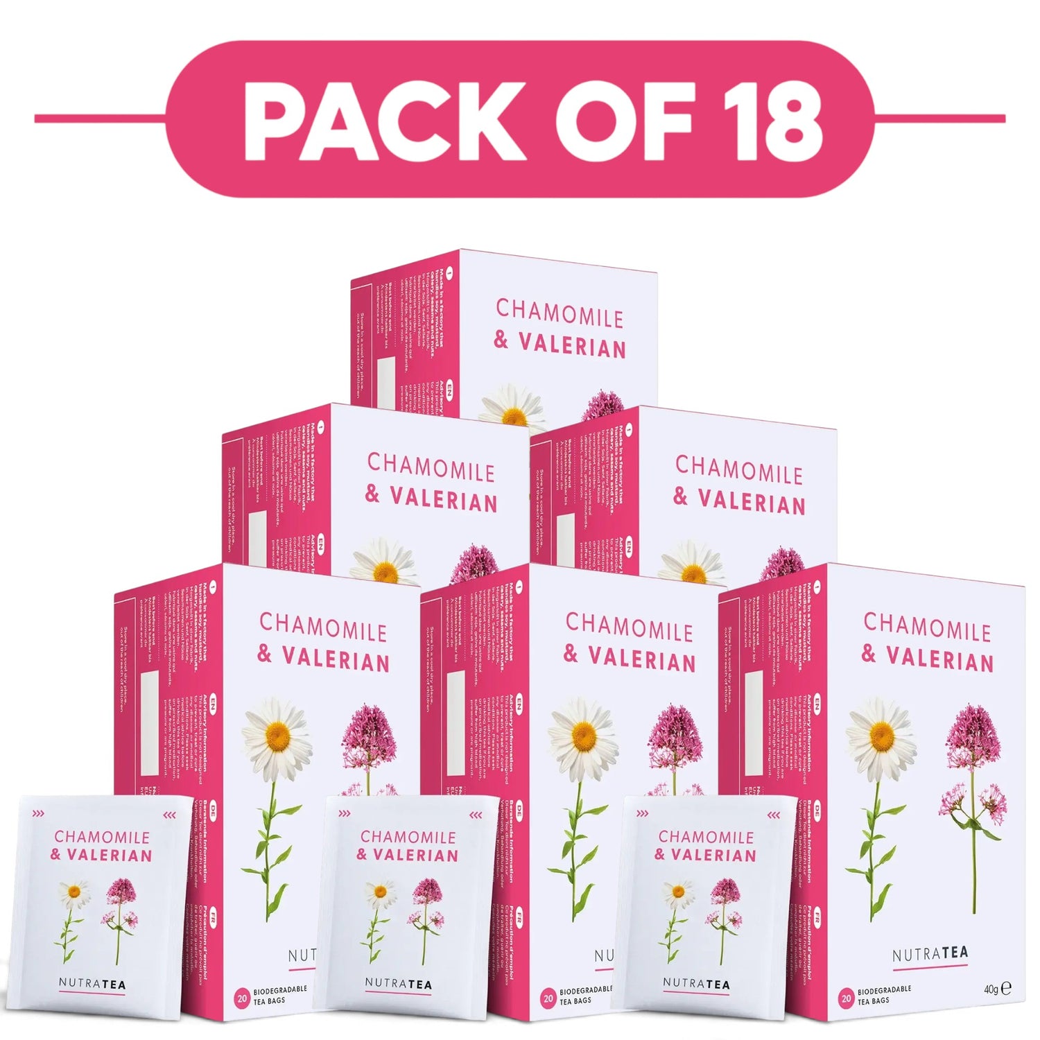 NutraTea Chamomile & Valerian Herbal Tea 20 Tea Bags Pack of 18