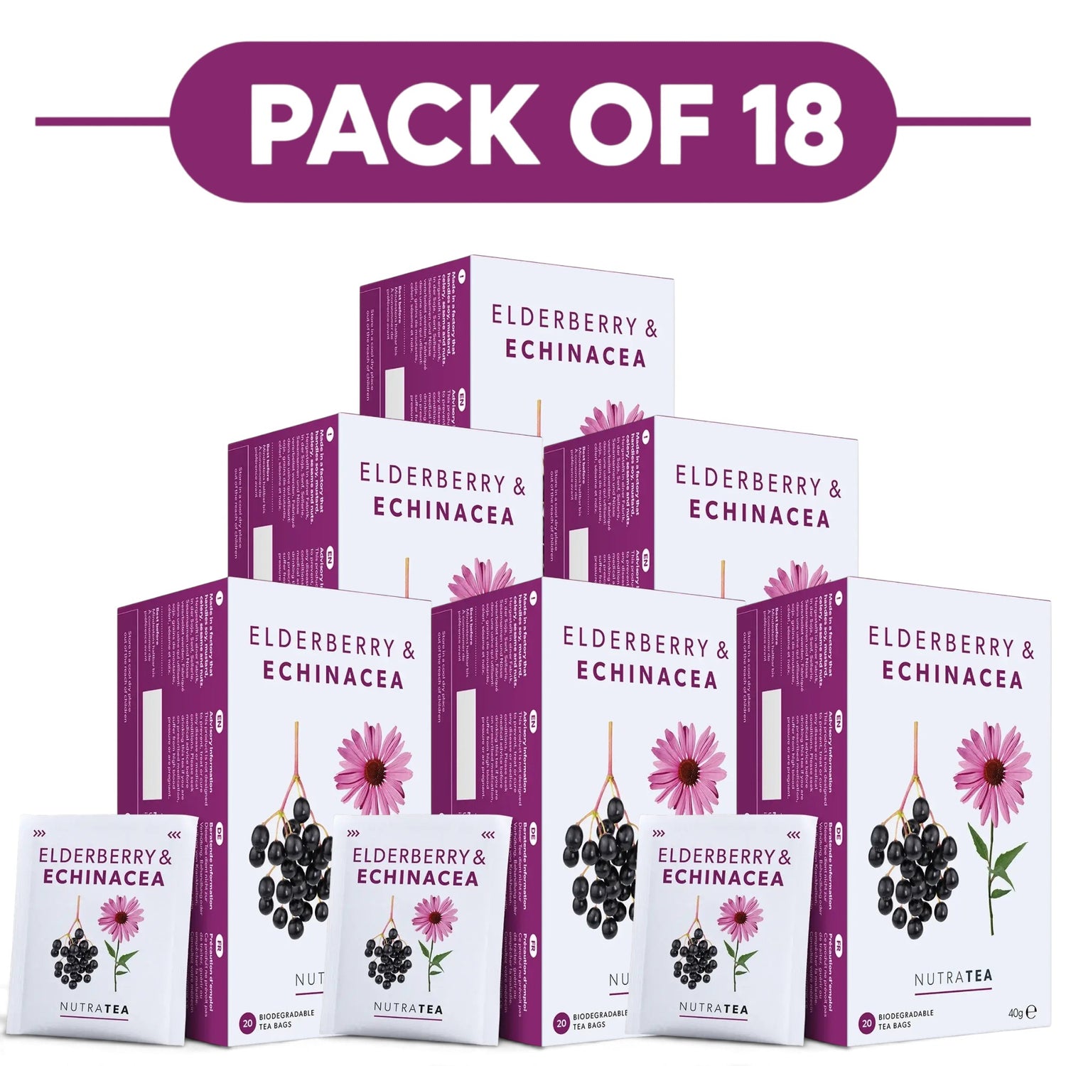 NutraTea Elderberry & Echinacea Herbal Tea 20 Tea Bags Pack of 18