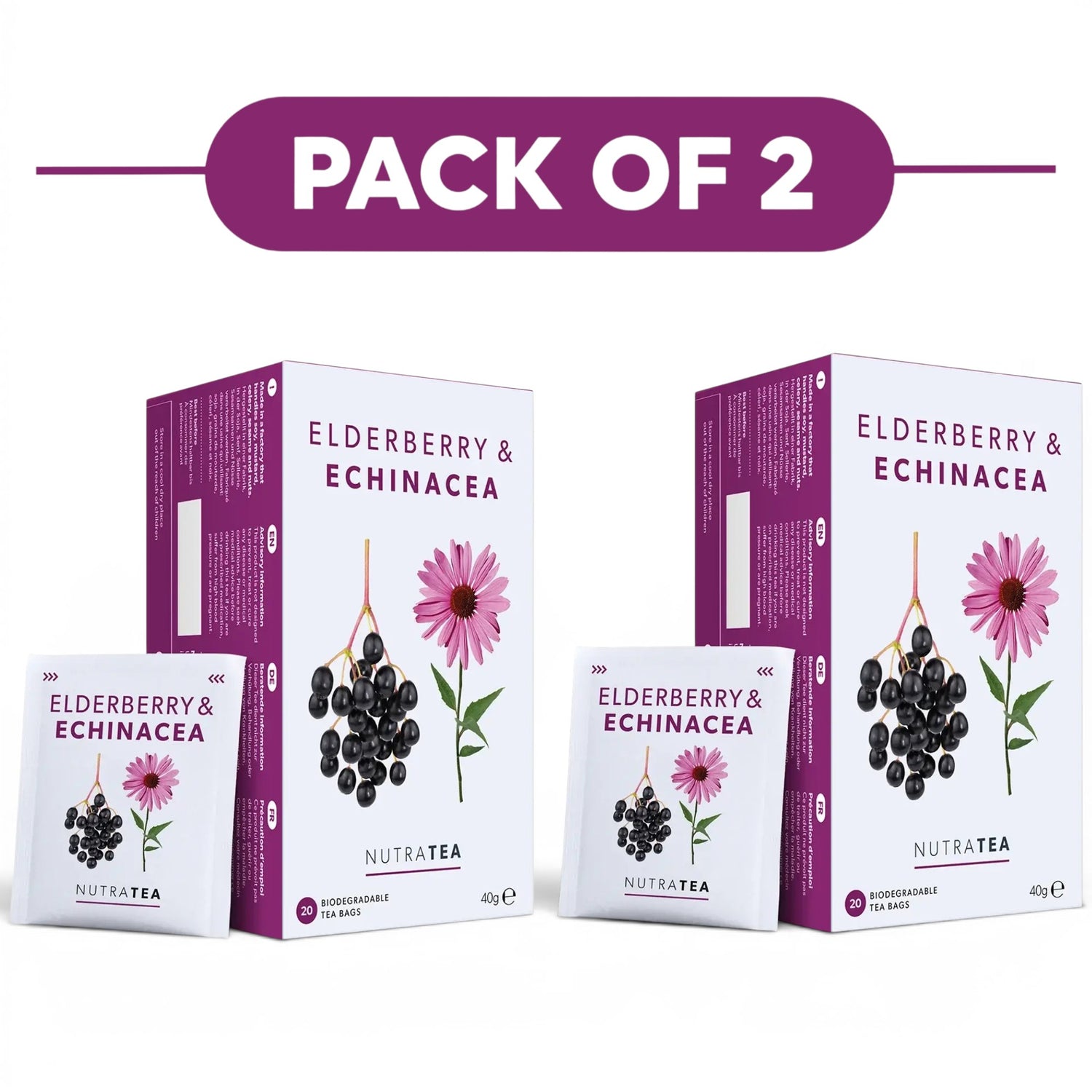 NutraTea Elderberry & Echinacea Herbal Tea 20 Tea Bags Pack of 2