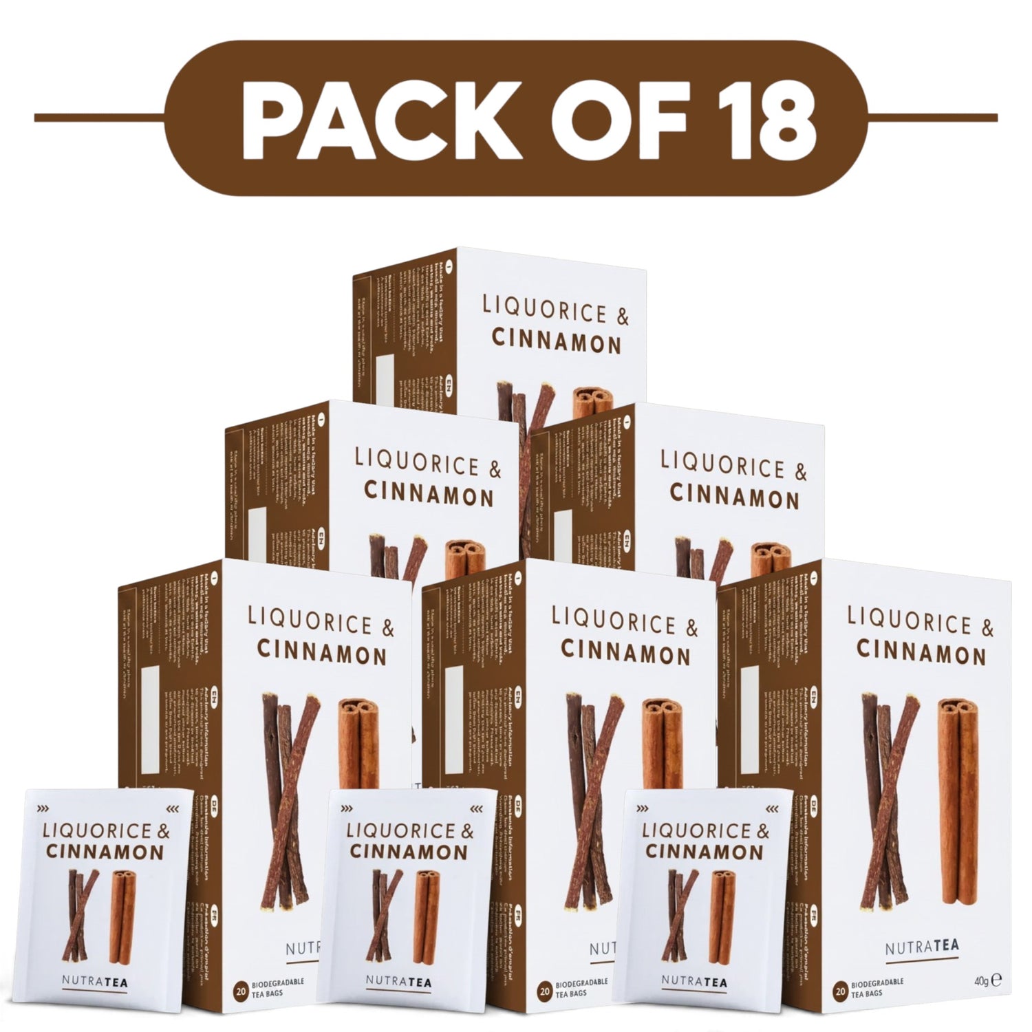 NutraTea Liquorice & Cinnamon Herbal Tea 20 Tea Bags Pack of 18
