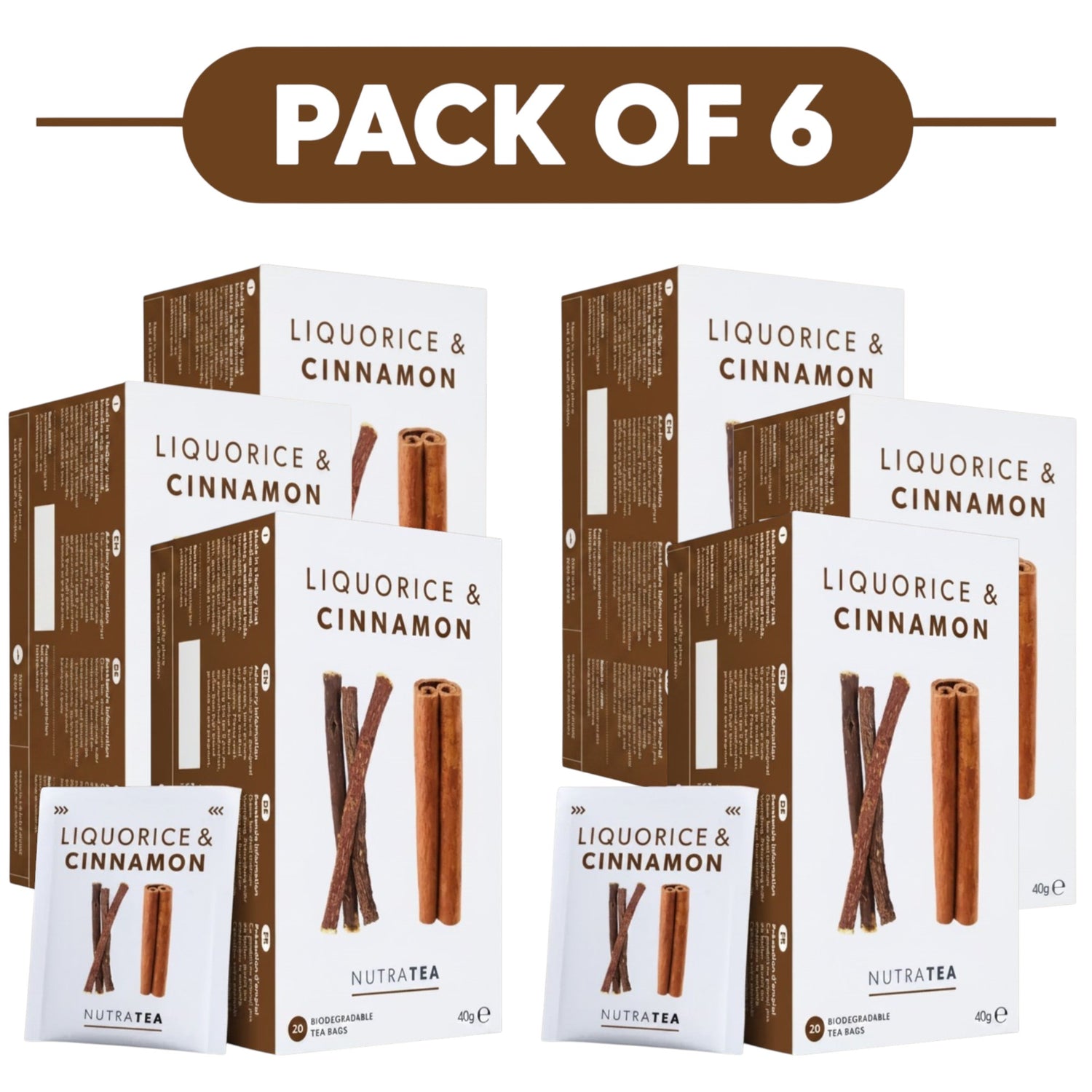 NutraTea Liquorice & Cinnamon Herbal Tea 20 Tea Bags Pack of 6