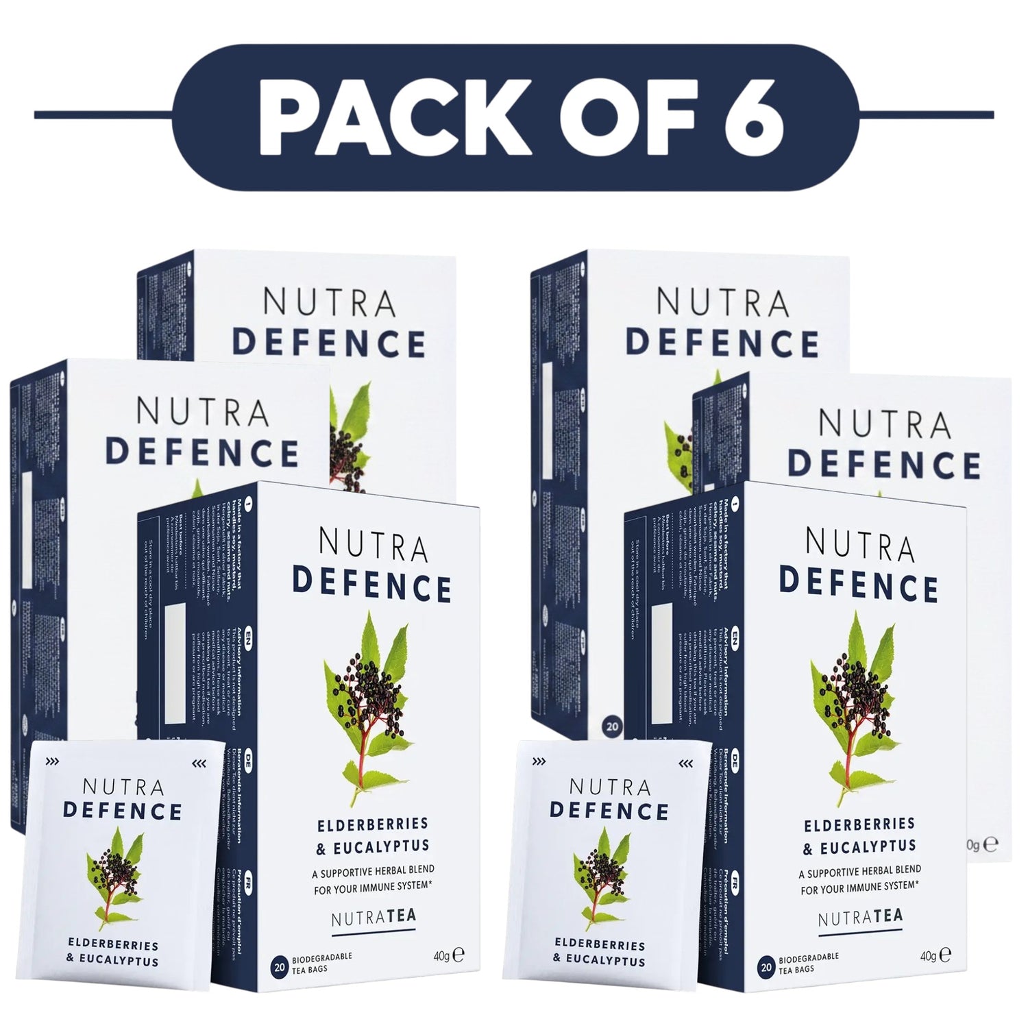 NutraTea NutraDefence Elderberries & Eucalyptus Herbal Tea 20 Tea Bags Pack of 6