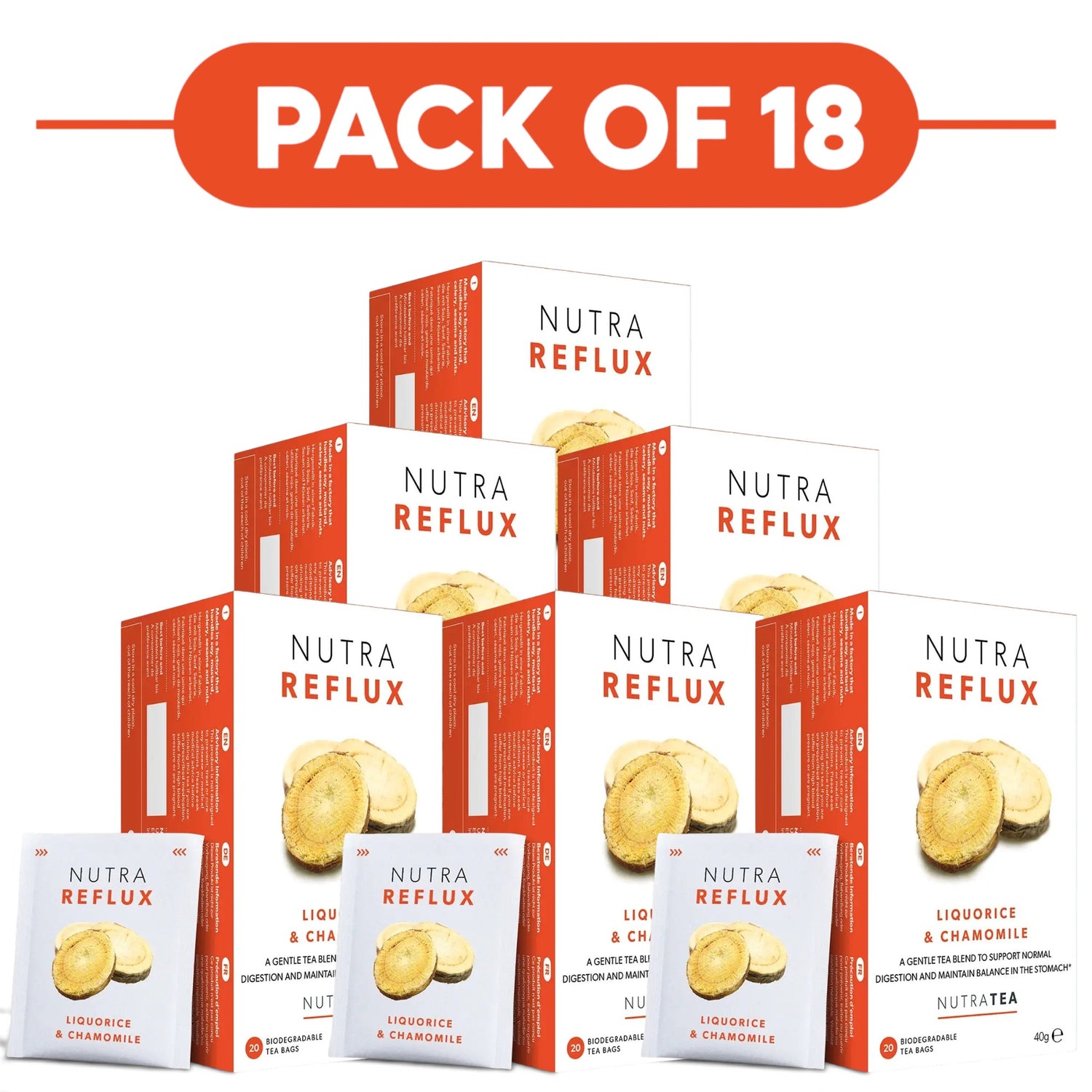 NutraTea NutraReflux Liquorice & Chamomile Herbal Tea 20 Tea Bags Pack of 18