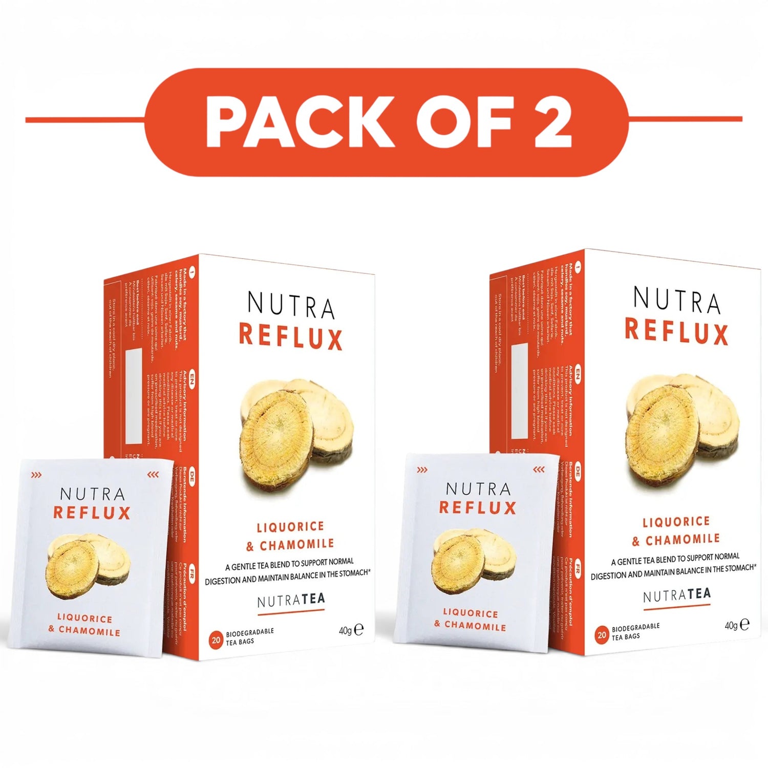 NutraTea NutraReflux Liquorice & Chamomile Herbal Tea 20 Tea Bags Pack of 2