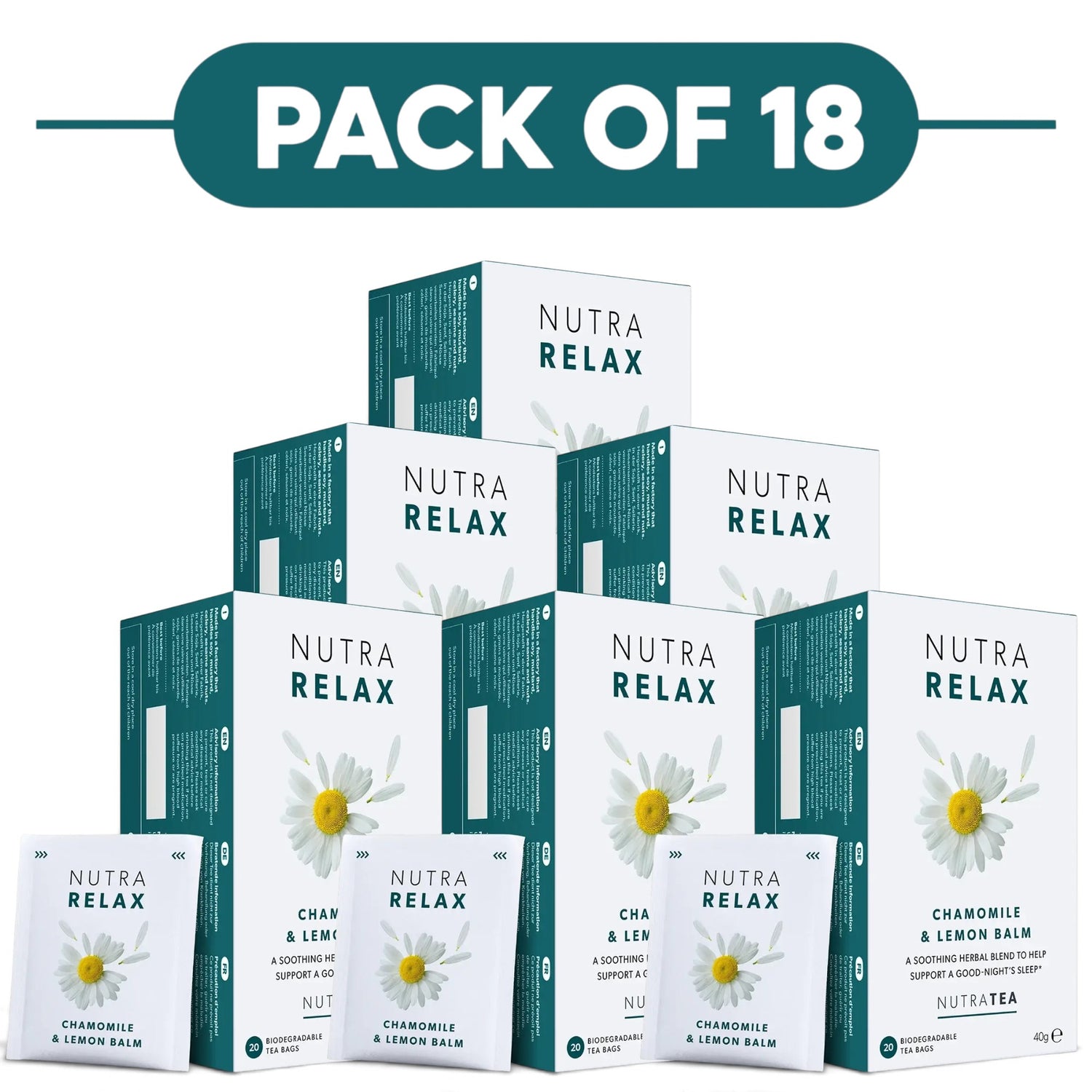 NutraTea NutraRelax Chamomile & Lemon Balm Herbal Tea 20 Tea Bags Pack of 18