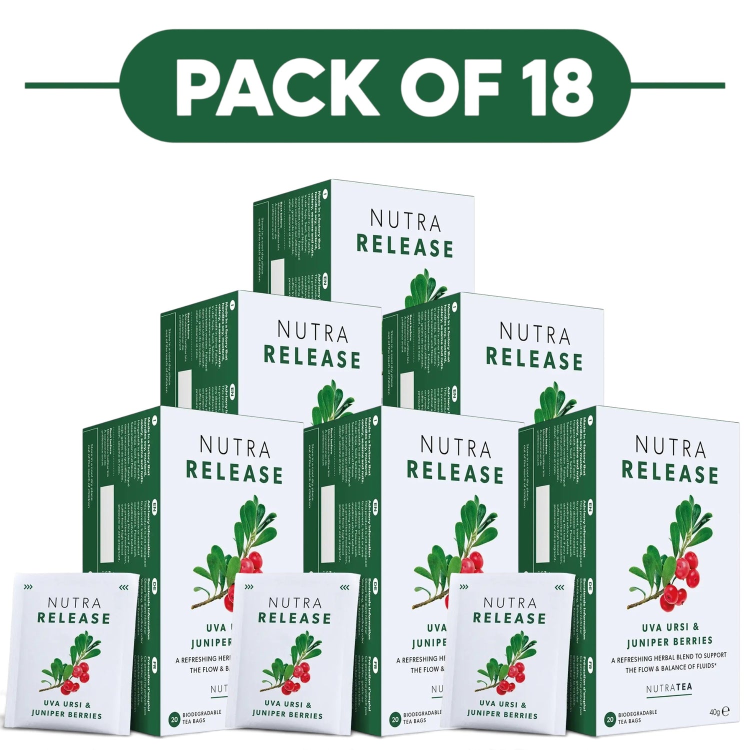 NutraTea NutraRelease Uva Ursi & Juniper Berries Herbal Tea 20 Tea Bags Pack of 18