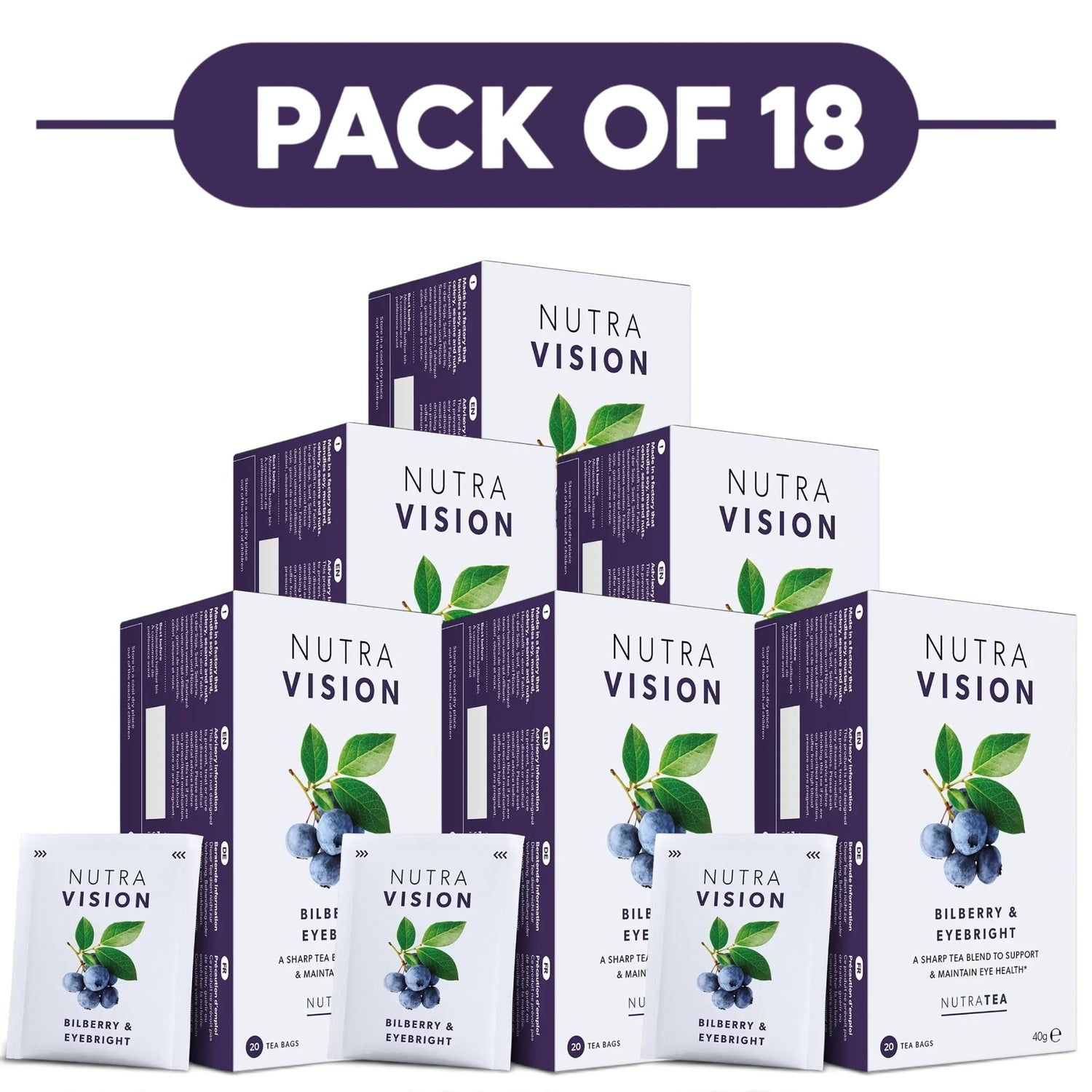 NutraTea NutraVision Bilberry & Eyebright Herbal Tea 20 Tea Bags Pack of 18