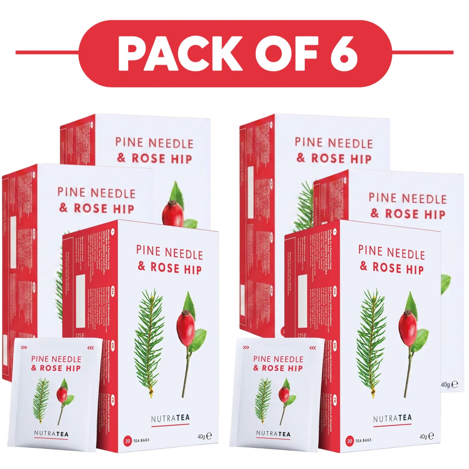 NutraTea Pine Needle & Rose Hip Herbal Tea 20 Tea Bags Pack of 6