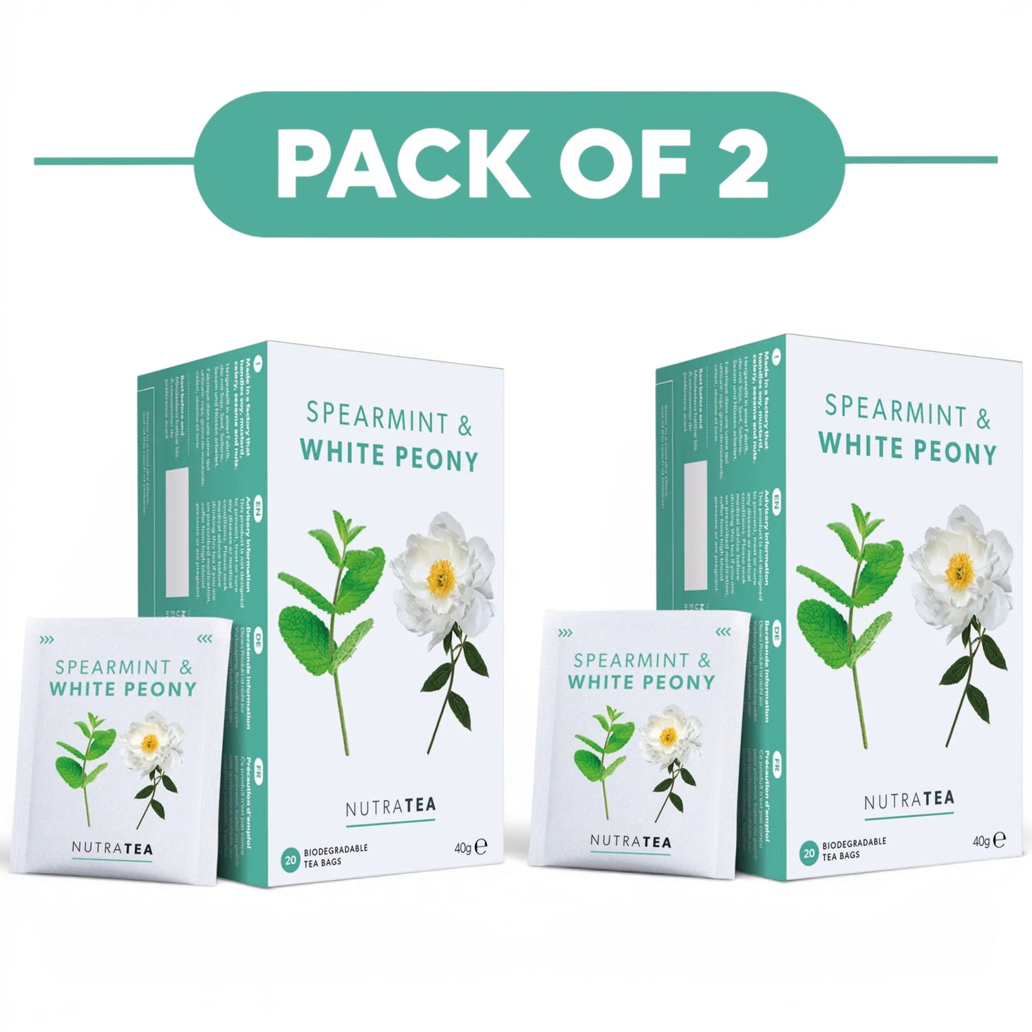 NutraTea Spearmint & White Peony Herbal Tea 20 Tea Bags Pack of 2