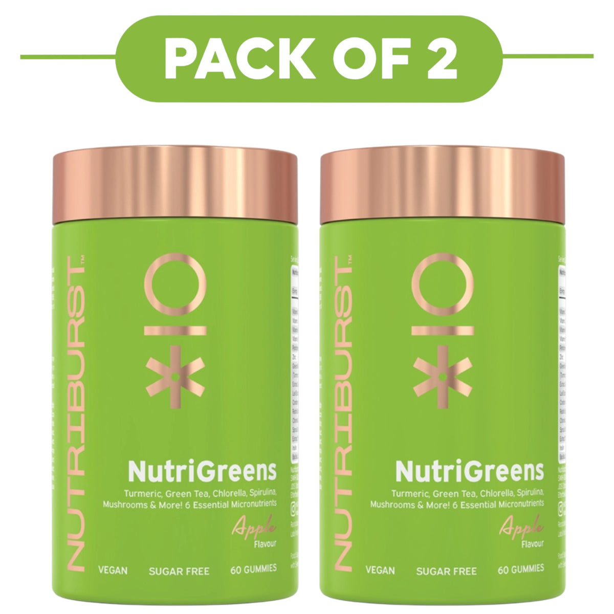 Nutriburst NutriGreens Apple Flavour Gummies 60 Count Pack of 2