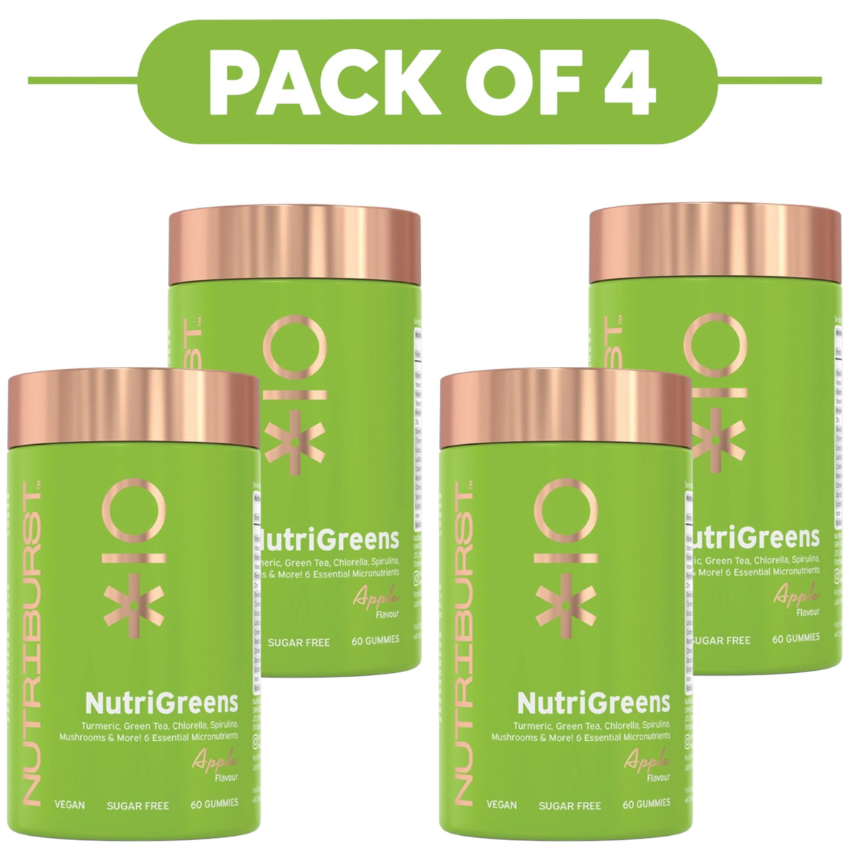 Nutriburst NutriGreens Apple Flavour Gummies 60 Count Pack of 4