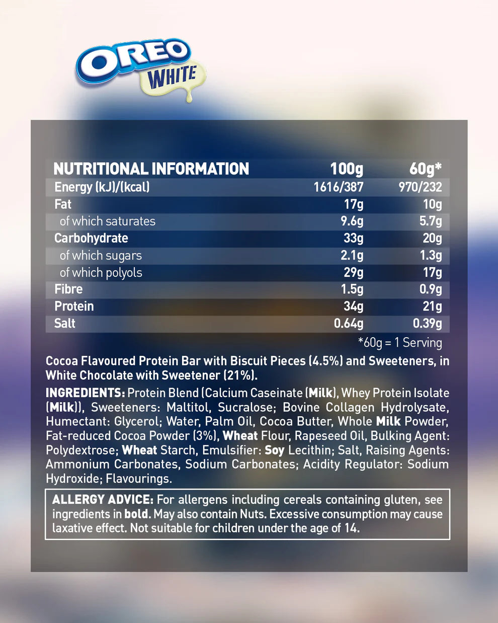 Grenade OREO White Protein Bar nutrition facts and ingredients 12 x 60g