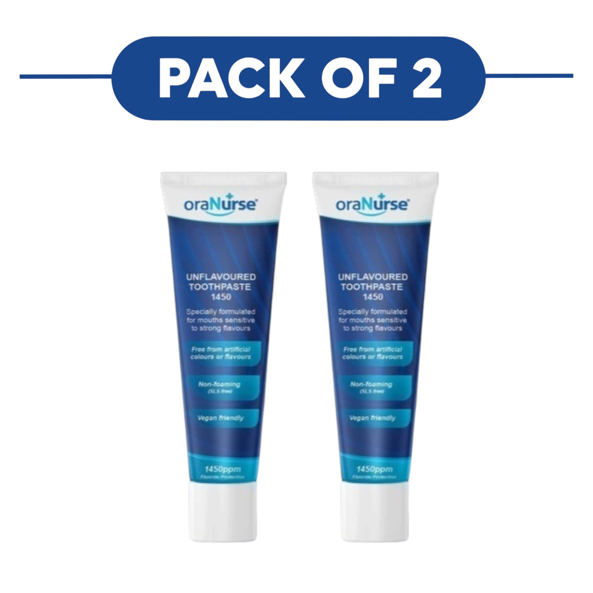 OraNurse Unflavoured Toothpaste 1450ppm Fluoride 50ml Pack of 2