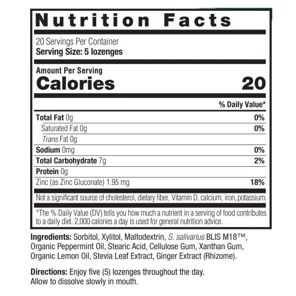 Nature’s Answer PerioBrite lemon lime lozenges ingredients and directions 100 count