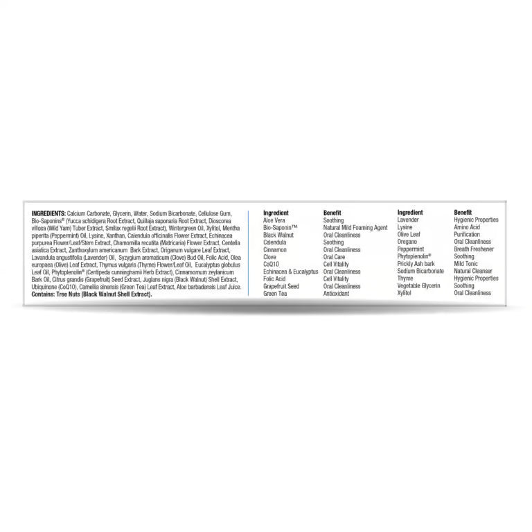 Nature’s Answer PerioBrite Whitening Toothpaste Wintermint 113.4g ingredient label on a white background