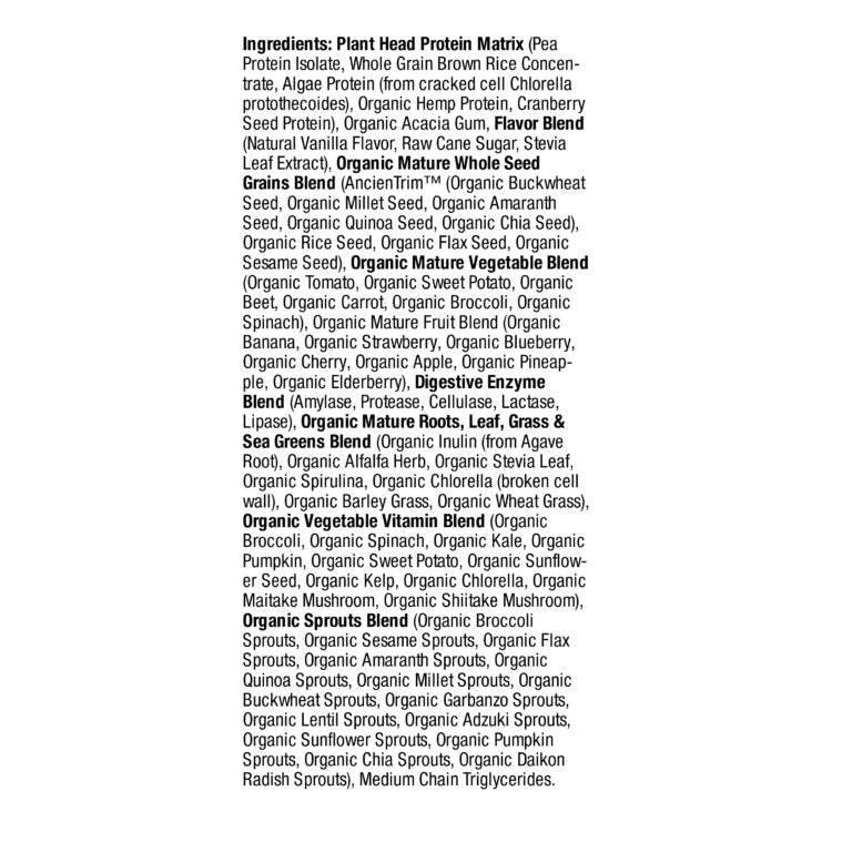 Genceutic Naturals Plant Head Real Meal ingredients label tub 1050g