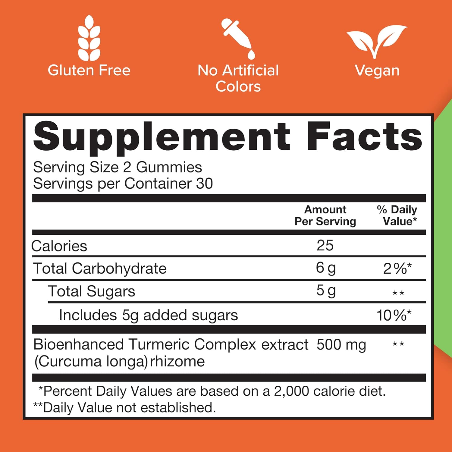 Supplement facts & ingredients image: Qunol Turmeric Curcumin gummies supplement facts 500mg ingredients 120 count