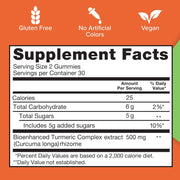 Supplement facts & ingredients image: Qunol Turmeric Curcumin gummies supplement facts 500mg ingredients 120 count