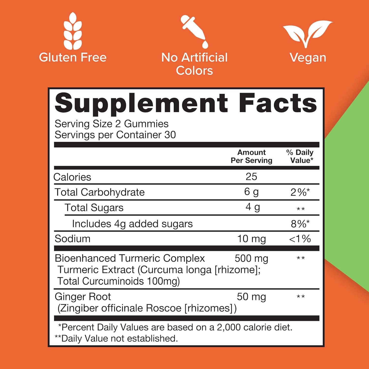 Supplement facts & ingredients image: Qunol Turmeric Ginger gummies supplement facts ingredients 60 count