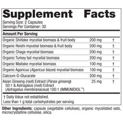Supplement Facts label for Nordic Naturals multi-mushroom and herbal blend.