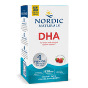 Nordic Naturals DHA strawberry soft gels bottle, high DHA formula, 90 count