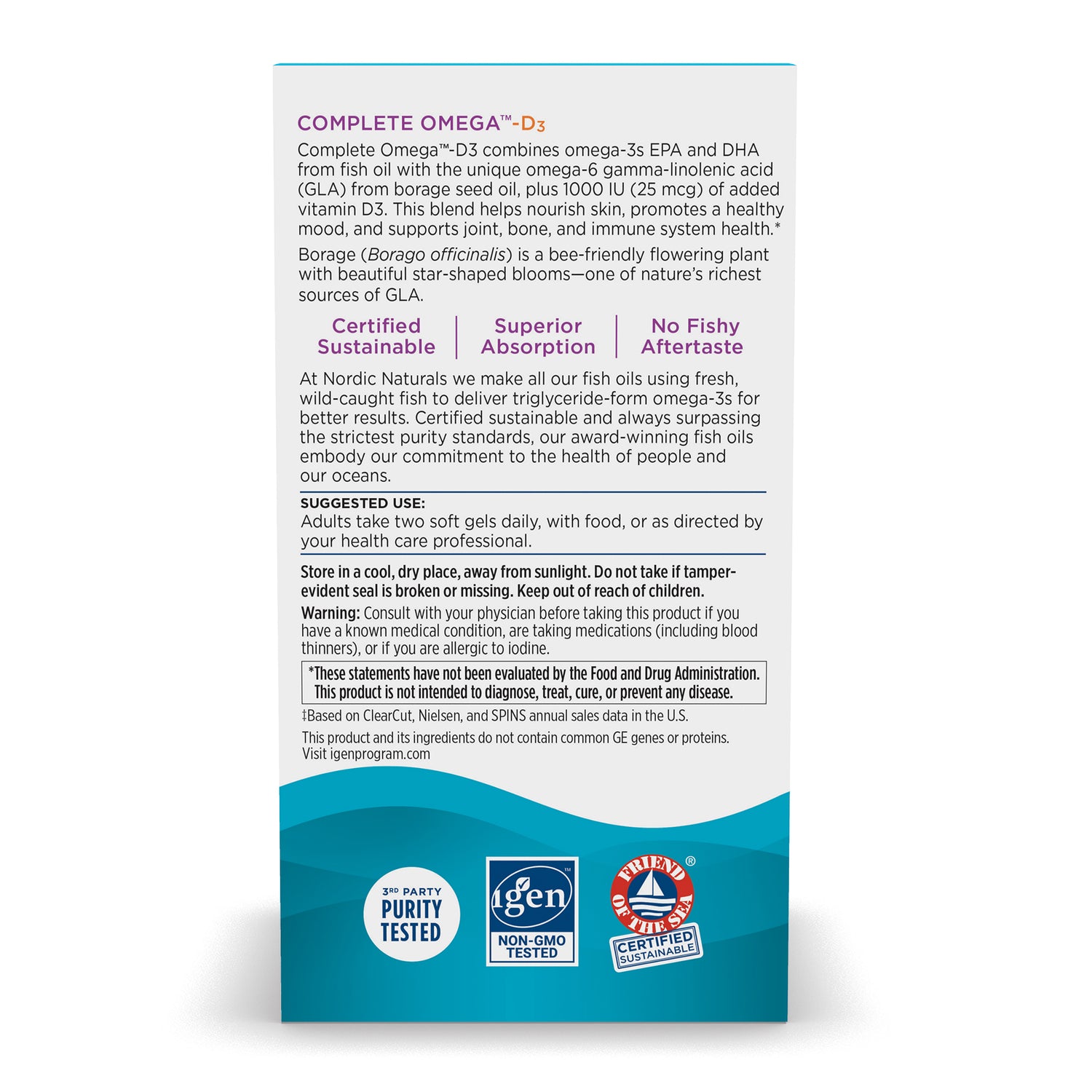  Supplement facts label for Nordic Naturals Complete Omega-D3 with Omega 3-6-9 and Vitamin D3.