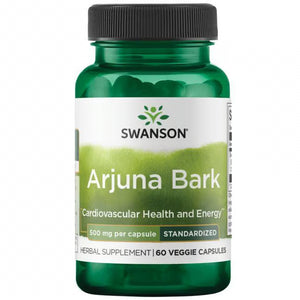 Front: Bottle of Swanson Arjuna Bark Standardized 500mg 60 Veggie Capsules