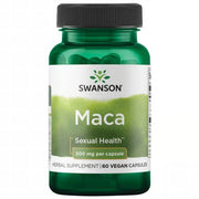 Swanson Maca 500mg 60 Vegan Capsules bottle in a white background.